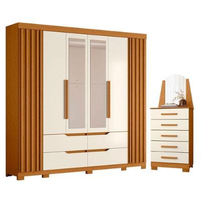 Kit Guarda Roupa Casal New Veneza 6 Portas 9 Gavetas com Espelho Cinamomo Off White Albatroz Móveis