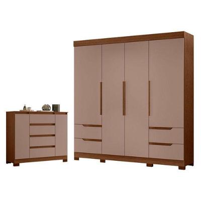Kit Guarda Roupa Solteiro Vivacce Atena 6 Portas 8 Gavetas MDP Nogueira Capuccino Albatroz Móveis