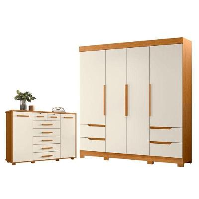 Kit Guarda Roupa Solteiro Vivacce Fontana 6 Portas 11 Gavetas MDP Cinamomo Off White