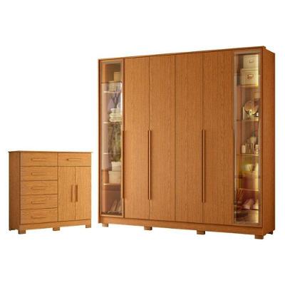 Guarda Roupa Casal Napoli e Cômoda Xangai 6 Portas 6 Gavetas MDP Cinamomo Bronze