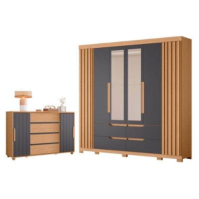 Guarda Roupa Casal Doble Evidenza 6 Portas de Correr 4 Gavetas Freijo Off White Titanium Flex