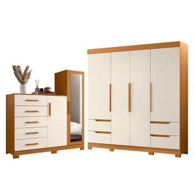 Kit Guarda Roupa Solteiro Vivacce New Master 6 Portas 9 Gavetas MDP Cinamomo Off White
