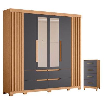 Guarda Roupa Casal com Cômoda Doble Freijo Titanium 6 Portas 4 Gavetas MDP Albatroz Móveis