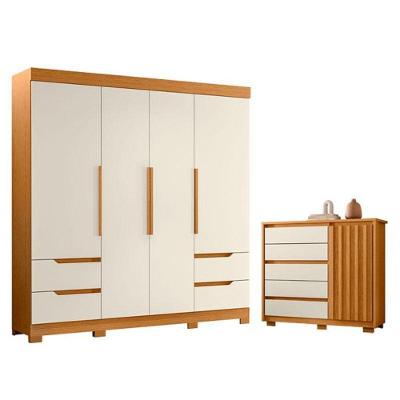 Kit Guarda Roupa Solteiro Vivacce Duetto 5 Portas 9 Gavetas MDP Cinamomo Off White Albatroz Móveis