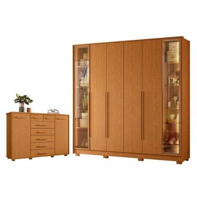 Kit Guarda Roupa Napoli e Cômoda Fontana 6 Portas 7 Gavetas MDP Cinamomo