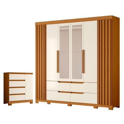 Guarda Roupa Casal Olimpia 6 Portas de Bater 4 Gavetas MDP Cinamomo Off White Albatroz Móveis