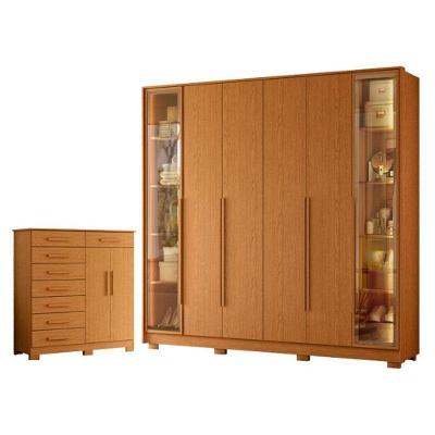 Kit Guarda Roupa Casal Napoli e Cômoda Verona 6 Portas 8 Gavetas MDP Cinamomo Bronze