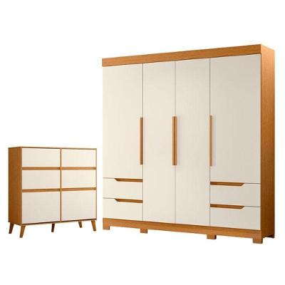 Kit Guarda Roupa Cômoda Sapateira Vivacce Dora 4 Portas 4 Gavetas MDP Off White