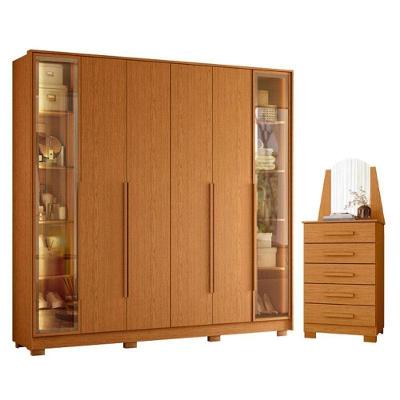 Kit Guarda Roupa Casal Napoli 6 Portas com Cômoda New Veneza 5 Gavetas MDP Cinamomo