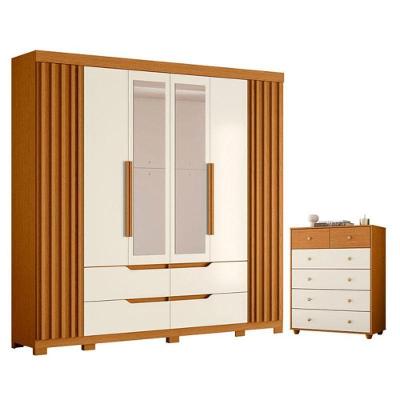 Guarda Roupa Casal com Cômoda Vittoria 6 Portas de Bater 10 Gavetas MDP Cinamomo Off White