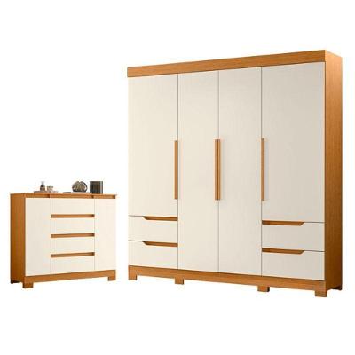 Guarda Roupa Solteiro e Cômoda Sapateira Vivacce Atena 4 Portas de Bater 4 Gavetas Cinamomo Off
