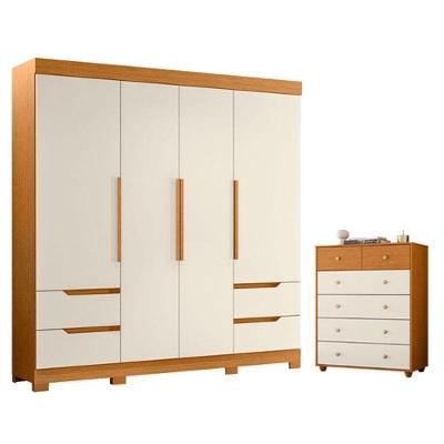 Kit Guarda Roupa Solteiro Vivacce 4 Portas e Cômoda Vittoria 10 Gavetas Cinamomo Off White