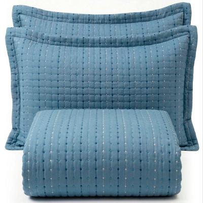 Kit Cobre Leito Flick Matelado Bordado Queen 3 Peças Percal Azul Lilly Home Enxovais