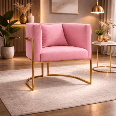 Poltrona Luna Luxo Moderna Base Dourada Suede Rosa Tatite Decor