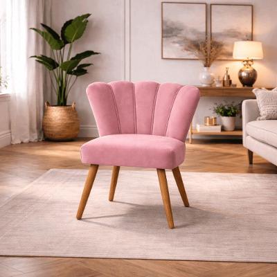 Poltrona Decorativa Pétala Concha Suede Pés Palito Rosa Tatite Decor