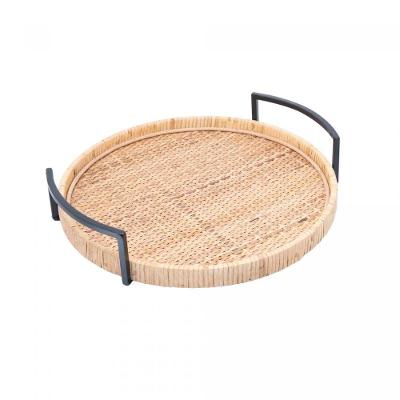 Bandeja Redonda Bali para Servir Decorar e Organizar Fibra Natural Trançada à Mão com Alça Wolff