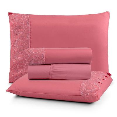 Jogo de Cama Solteiro Cherry Bordado Inglês 3 Peças Micropercal 200 Fios Pesseg
