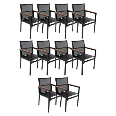 Kit 10 Cadeiras Alumínio Sling Piscina Jardim Proteção UV Preto Diamante