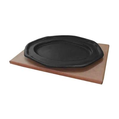 Tepan Oval 26x16cm de Ferro Fundido com Aparador de Madeira MDF para Bares e Restaurantes Rig