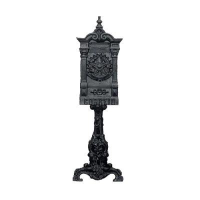 Caixa de Correio Colonial Brasão com Pé Ferro Fundido Preto