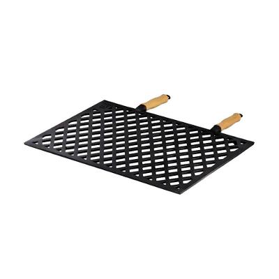 Grelha Vazada Ferro Fundido Cabo Madeira 33x50CM Calor Uniforme Preta Libaneza