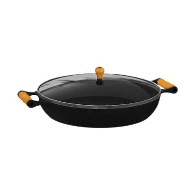 Frigideira Paella Ferro Fundido Tampa de Vidro 36CM 5,6L Preta Libaneza
