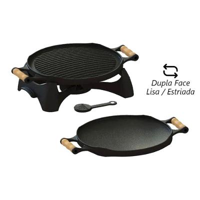 Rechaud Bifeteira Redondo Dupla Face Ferro Fundido 33cm Preto Libaneza
