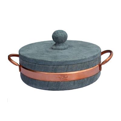 Panela de Pedra Sabão Baixa Alça de Cobre 1700ML Marrom Industria São Jose