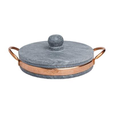 Frigideira Gourmet Pedra Sabão com Tampa Alça Cobre 22x4CM Industria São Jose
