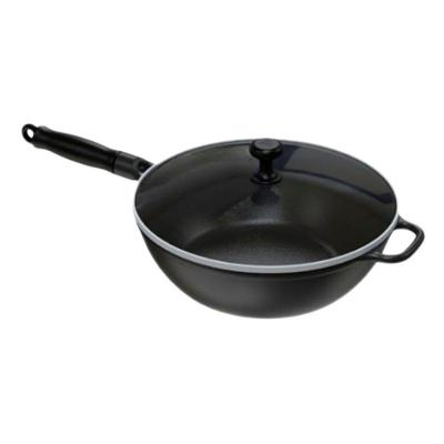 Panela Wok Ferro Fundido Tampa Vidro Preta 28CM 4,4L Libaneza