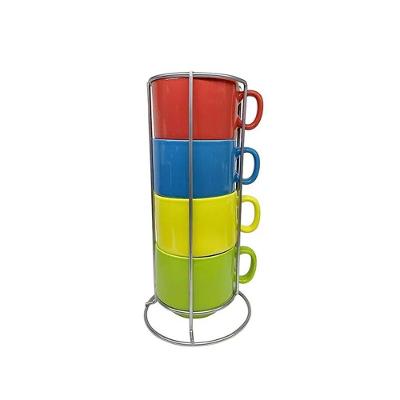 Jogo De Xícaras De Chá Coloridas Com Suporte Porcelana 200ml