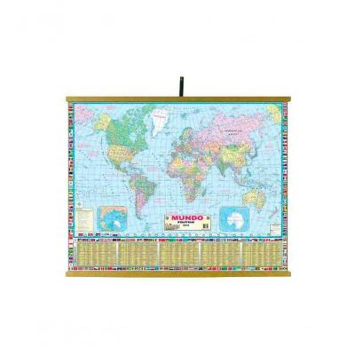 Mapa Educativo Sonho de Criança Mundo Político com Moldura em Madeira 900x1200MM