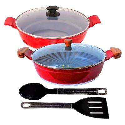 Kit Frigideiras Antiaderentes Cerâmica Aaeam 30CM Alumínio Vermelho Javali