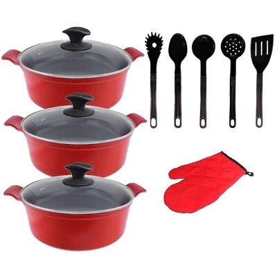 Jogo de Panelas Caçarola Cerâmica Antiaderente 26 a 30CM Vermelho Javali