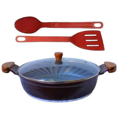 Frigideira Cereja Antiaderente Alumínio Cerâmico 30CM Tampa Vidro Javali