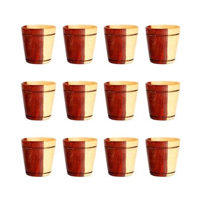 Kit 12 Copinhos de Madeira Artesanal 6x4CM Bebidas Rústico Amadeirado Colher de Pau