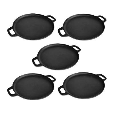 Kit 5 Bifeteiras Ferro Fundido Lisa Redonda 30cm Alça Preta Rig Fundidos