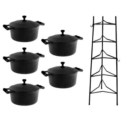 Kit Caçarola Ferro Fundido Alça Silicone Preto 16 ao 24CM Paneleiro Libaneza