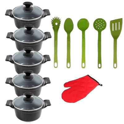 Jogo de Panelas Javali AAL 16A24CM Cerâmica Antiaderente Preto