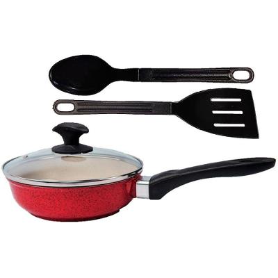 Frigideira Antiaderente Marmorizado Alumínio 24CM com Tampa Vermelha Javali