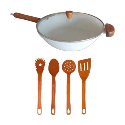 Frigideira Wok Funda Alumínio Antiaderente Marmorizado 28CM Creme Javali