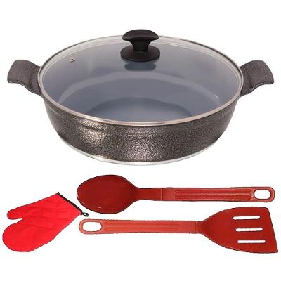 Frigideira Tluva 03 Alumínio Cerâmico 30CM Craquelado Preta Javali