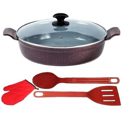 Frigideira Cereja Antiaderente Alumínio Cerâmico 30CM com Talheres Javali