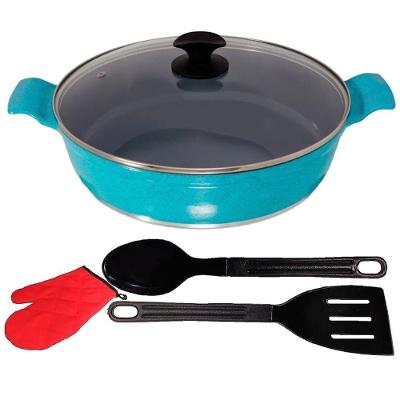Frigideira Antiaderente Cerâmica Alumínio Tampa Vidro 30CM Turquesa Javali