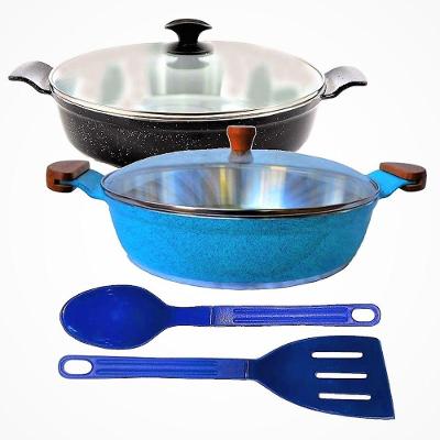 Kit Frigideiras Antiaderente Usinado Alumínio 30CM Tampa de Vidro Javali