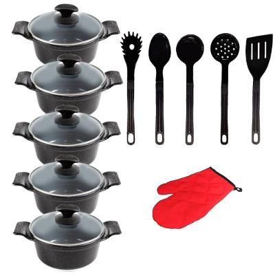 Jogo de Panelas AA1 Cerâmica Antiaderente 16 a 24CM Preto Javali