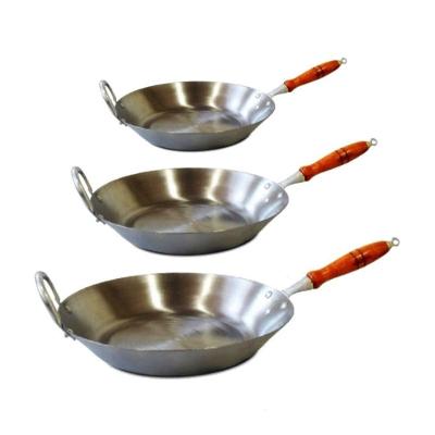 Kit Frigideiras Aço Carbono 2MM Cabo Madeira 25 30 e 35CM Jamar