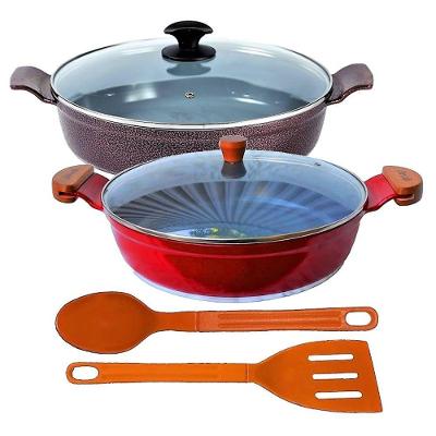 Jogo Frigideiras Antiaderente Aaeam Alumínio Cerâmico 30CM Vermelho Javali