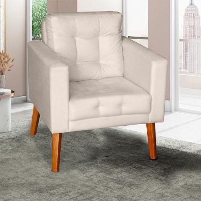 Poltrona Glamour Dubai Suede com Pés em Madeira Bege SMF Decor