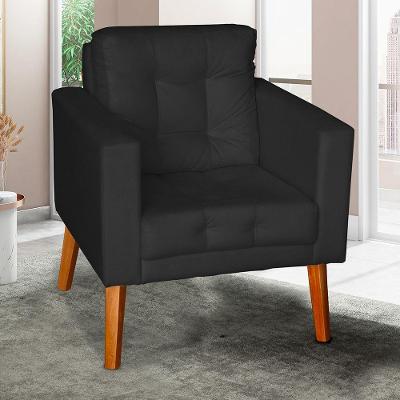 Poltrona Glamour Dubai Suede com Pés em Madeira Preto SMF Decor